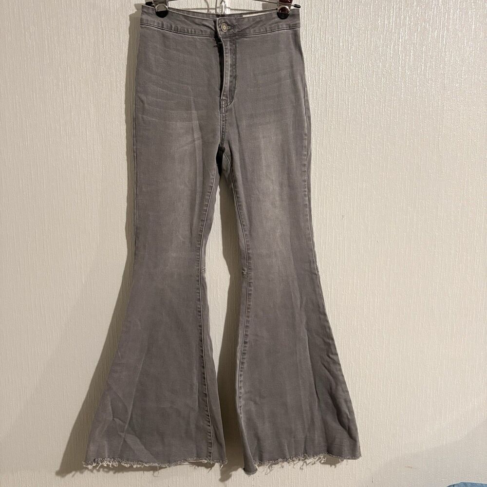 Wishlist Flare Jeans Grey Raw Hem High Rise Hippie Boho Western Dance Women's M